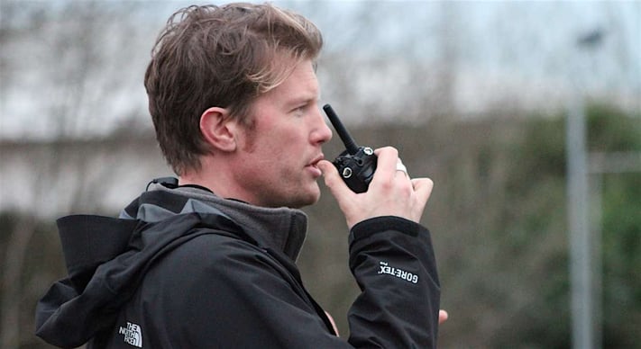 man with walkie talkie - radio communication